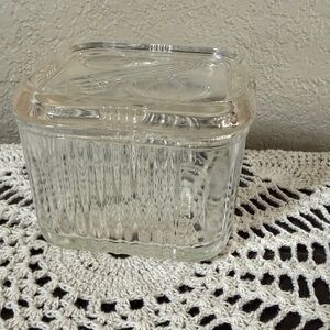 Clear Glass Square Covered Dish - Ribbed Design